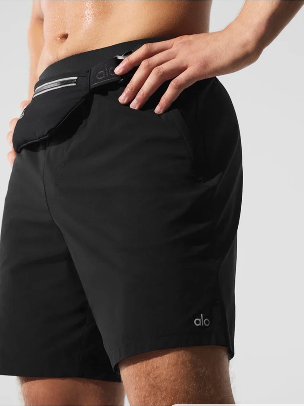 ALO Yoga Men’s Black Athletic Shorts with Reflective Zip Pocket